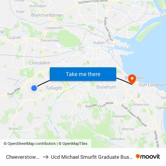 Cheeverstown Luas to Ucd Michael Smurfit Graduate Business School map