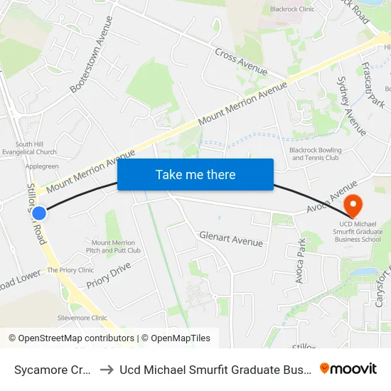 Sycamore Crescent to Ucd Michael Smurfit Graduate Business School map