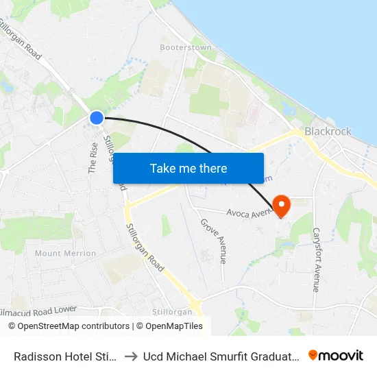 Radisson Hotel Stillorgan Road to Ucd Michael Smurfit Graduate Business School map