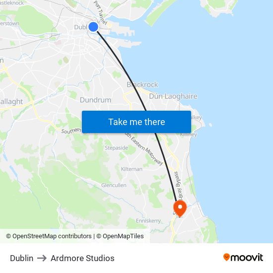 Dublin to Ardmore Studios map