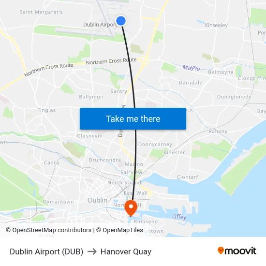 Dublin Airport (DUB) to Hanover Quay map