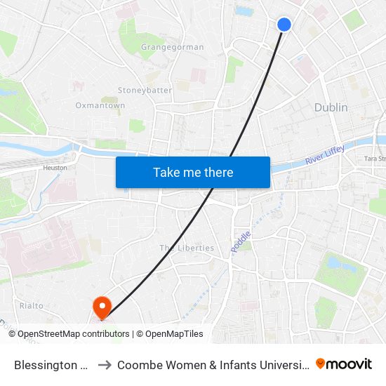 Blessington Street to Coombe Women & Infants University Hospital map