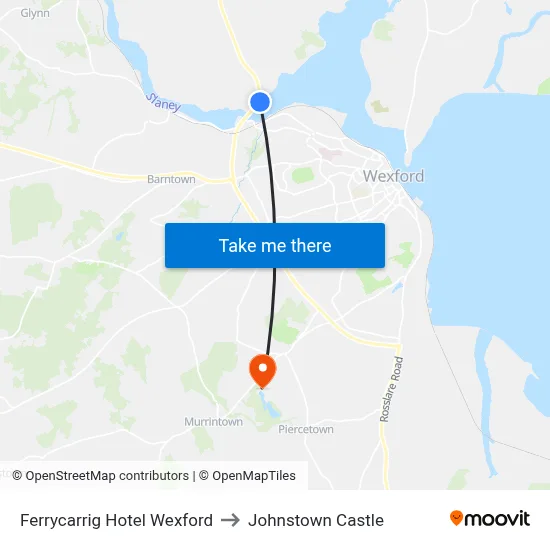 Ferrycarrig Hotel Wexford to Johnstown Castle map