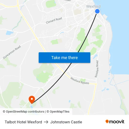 Talbot Hotel Wexford to Johnstown Castle map