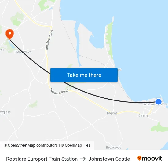 Rosslare Europort Train Station to Johnstown Castle map