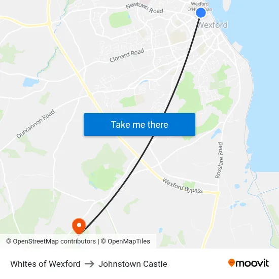 Whites of Wexford to Johnstown Castle map
