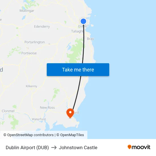 Dublin Airport (DUB) to Johnstown Castle map