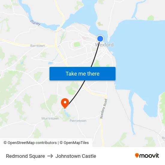 Redmond Square to Johnstown Castle map