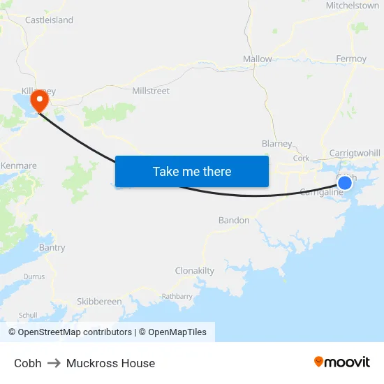 Cobh to Muckross House map