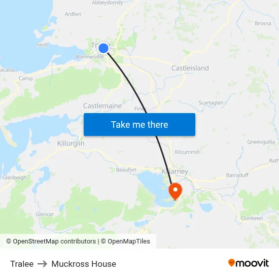 Tralee to Muckross House map
