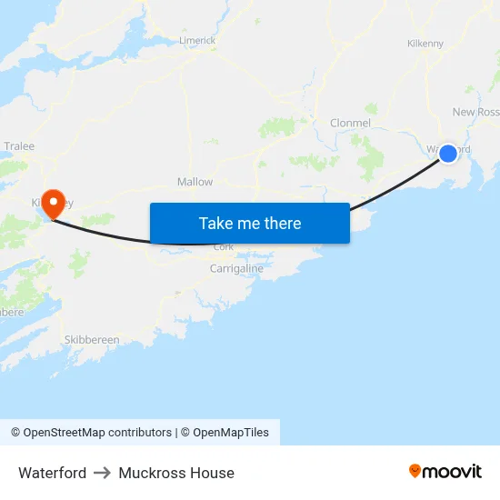 Waterford to Muckross House map