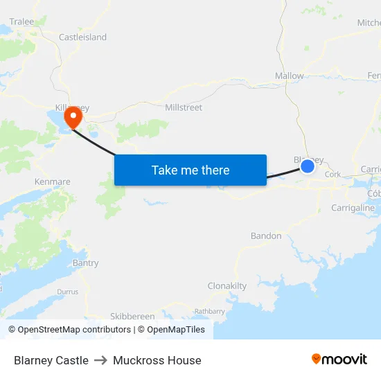 Blarney Castle to Muckross House map