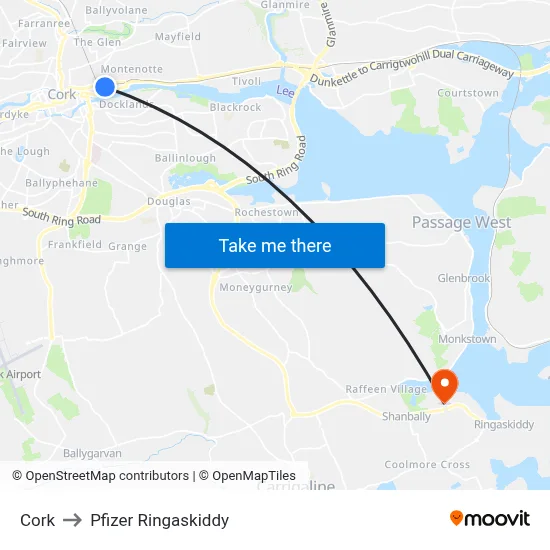 Cork to Pfizer Ringaskiddy map