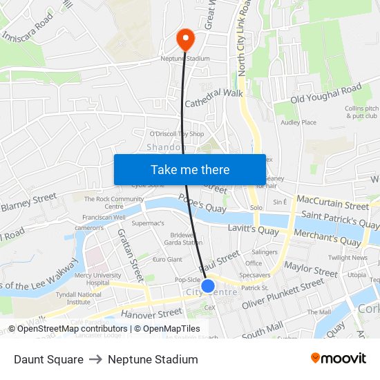 Daunt Square to Neptune Stadium map