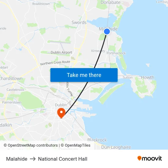 Malahide to National Concert Hall map