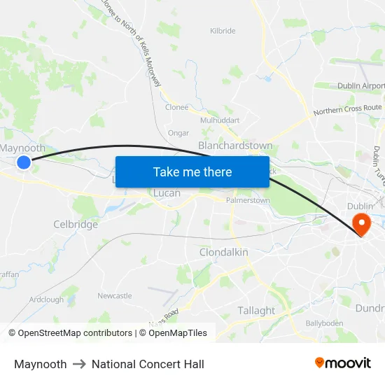 Maynooth to National Concert Hall map