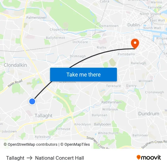 Tallaght to National Concert Hall map