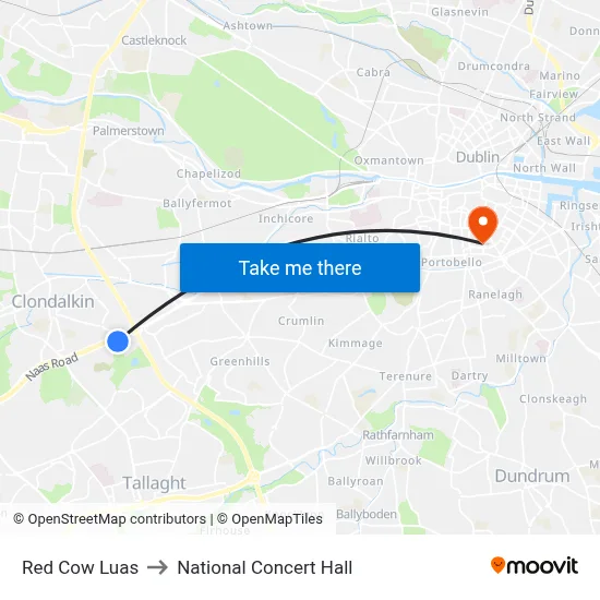 Red Cow Luas to National Concert Hall map