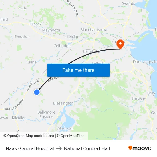 Naas General Hospital to National Concert Hall map