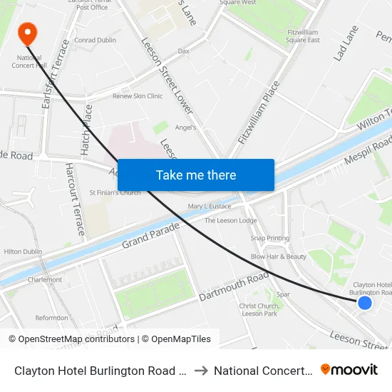 Clayton Hotel Burlington Road Dublin to National Concert Hall map