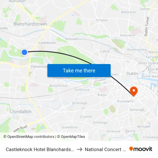 Castleknock Hotel Blanchardstown to National Concert Hall map