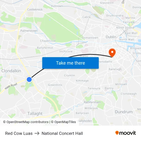 Red Cow Luas to National Concert Hall map