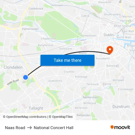 Naas Road to National Concert Hall map