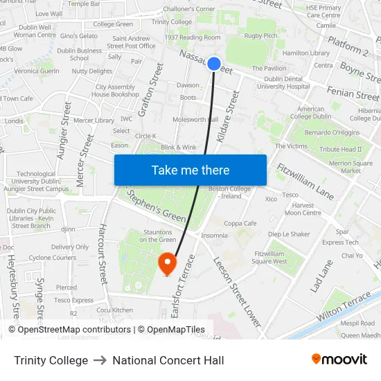 Trinity College to National Concert Hall map