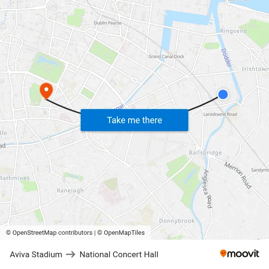 Aviva Stadium to National Concert Hall map