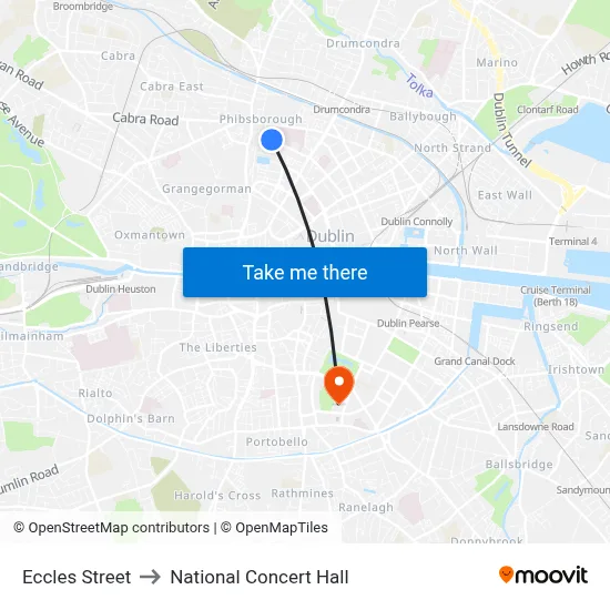 Eccles Street to National Concert Hall map