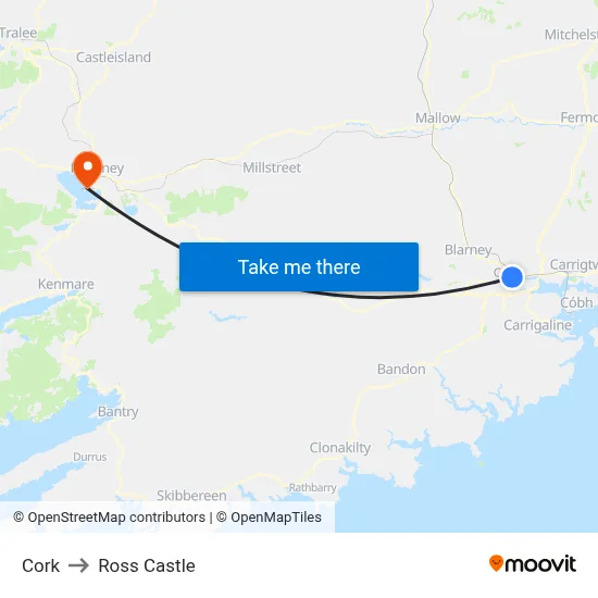 Cork to Ross Castle map