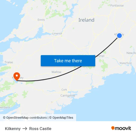 Kilkenny to Ross Castle map