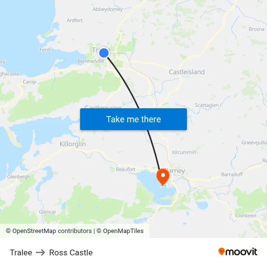 Tralee to Ross Castle map