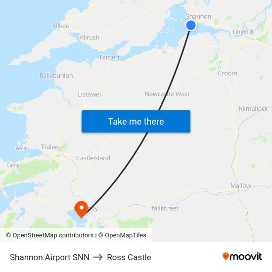 Shannon Airport SNN to Ross Castle map