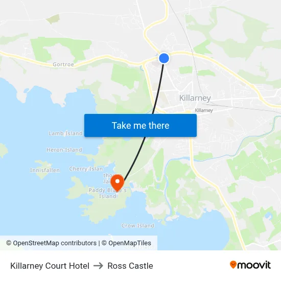Killarney Court Hotel to Ross Castle map