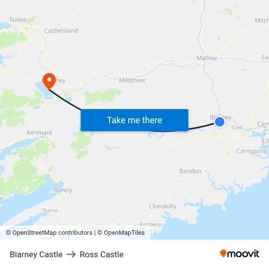 Blarney Castle to Ross Castle map
