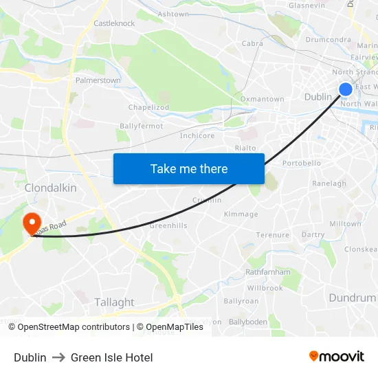 Dublin to Green Isle Hotel map