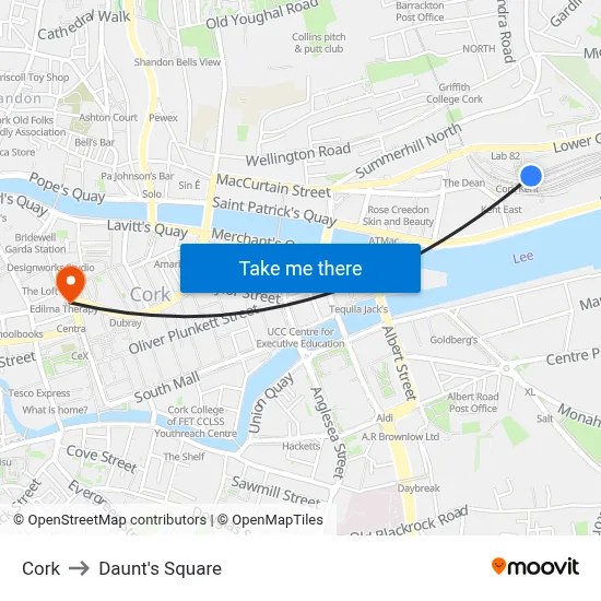 Cork to Daunt's Square map