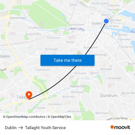Dublin to Tallaght Youth Service map