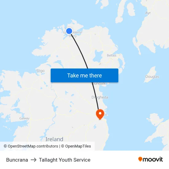 Buncrana to Tallaght Youth Service map