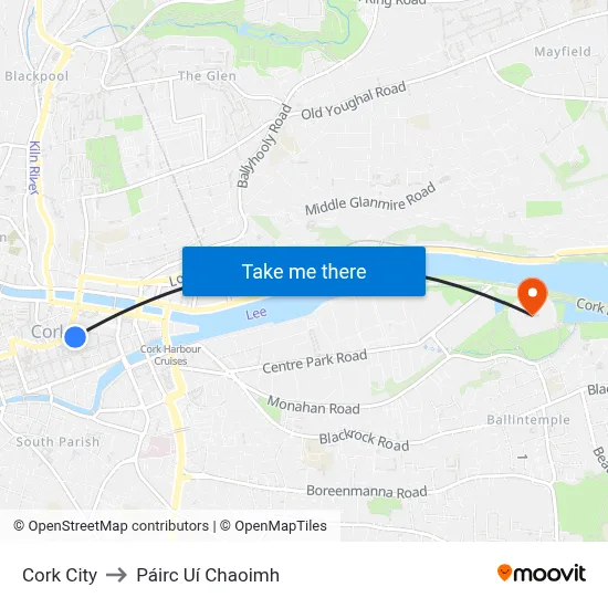 Cork City to Páirc Uí Chaoimh map