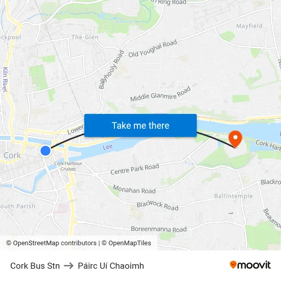 Cork Bus Stn to Páirc Uí Chaoimh map