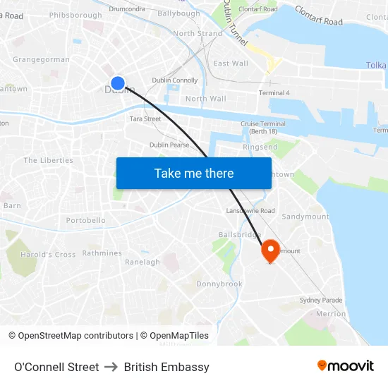 O'Connell Street to British Embassy map