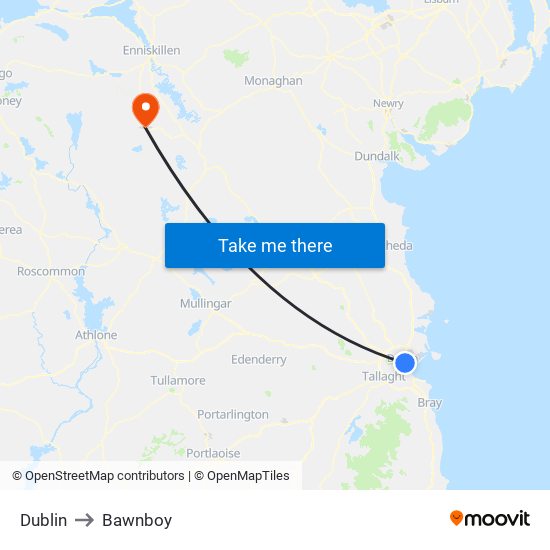 Dublin to Bawnboy map