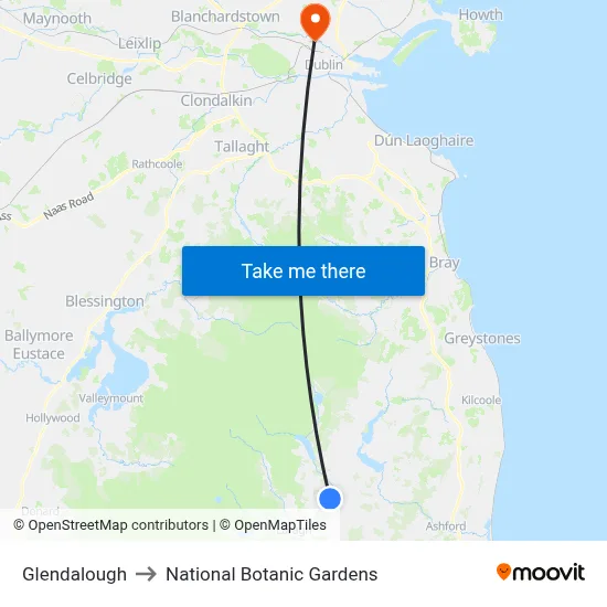 Glendalough to National Botanic Gardens map