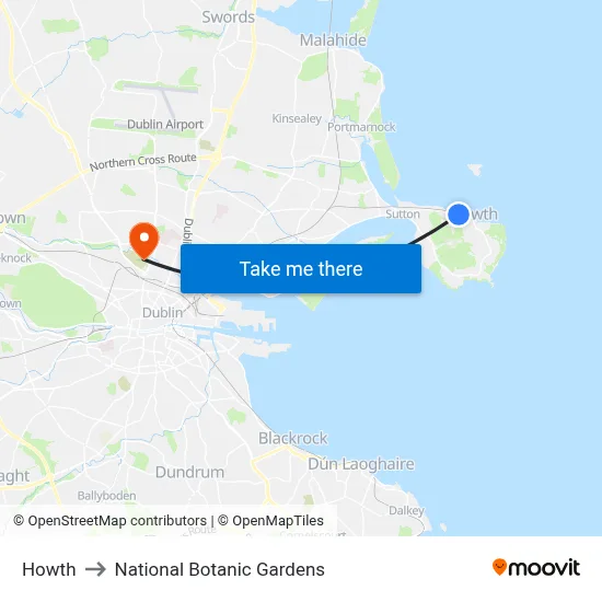 Howth to National Botanic Gardens map