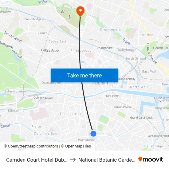 Camden Court Hotel Dublin to National Botanic Gardens map