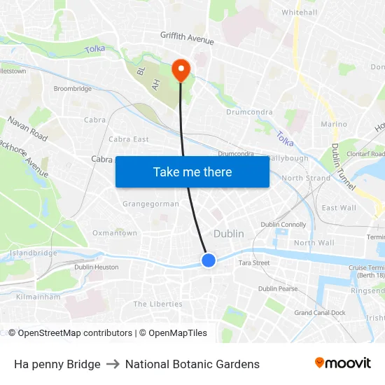 Ha penny Bridge to National Botanic Gardens map