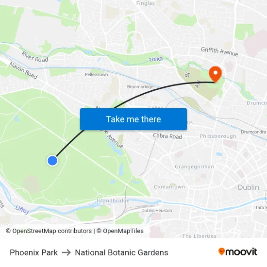 Phoenix Park to National Botanic Gardens map