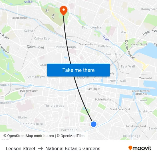 Leeson Street to National Botanic Gardens map